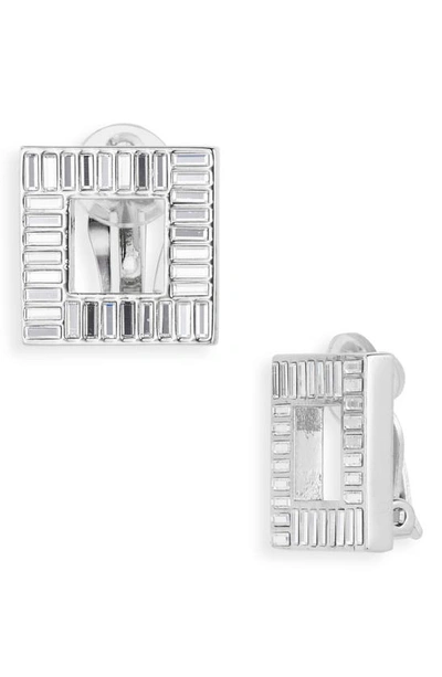 Saint Laurent Crystal Embellished Frame Earrings In Argent Oxyde/ Crystal