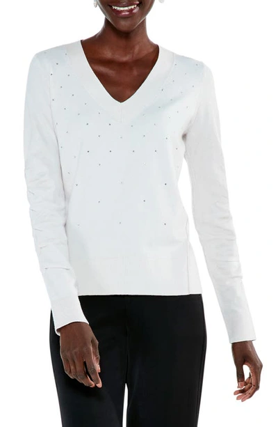 Nic + Zoe Relaxed Glam Rhinestone-embellished Sweater In Nocolor