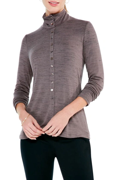 Nic + Zoe Space Dye Button-up Mock Neck Top In Brown