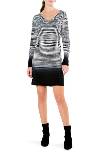 Nic + Zoe Mixed Up Vital Space Dye Long Sleeve Mini Sweater Dress In Black
