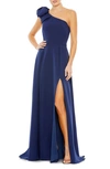 Ieena For Mac Duggal Bow One-shoulder A-line Gown In Midnight