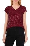 Vince Camuto Sequin Cap Sleeve Top In Dark Wine