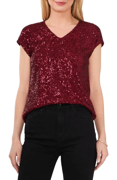 Vince Camuto Sequin Cap Sleeve Top In Dark Wine