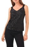 Vince Camuto Ruched Strap Sequin Tank Top In Rich Black