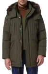 Andrew Marc Tremont Water Resistant Down Quilted Parka With Faux Fur Trim In Forest
