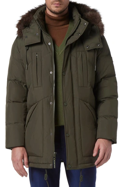 Andrew Marc Tremont Water Resistant Down Quilted Parka With Faux Fur Trim In Forest