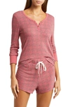 Honeydew Intimates Knit Long Sleeve Short Pajamas In Garnet Houndstooth
