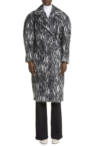 Dries Van Noten Royal Zebra Oversized Mohair Coat In Black