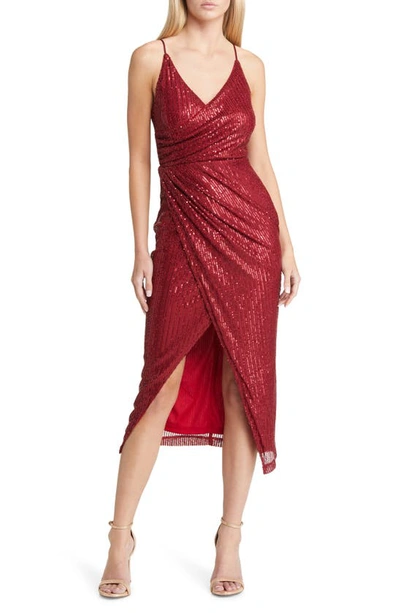 Area Stars Sequin Cocktail Dress In Burgundy