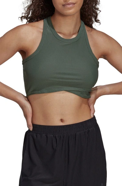Adidas Originals Yoga Studio Wrap Rib Crop Tank In Green Oxide