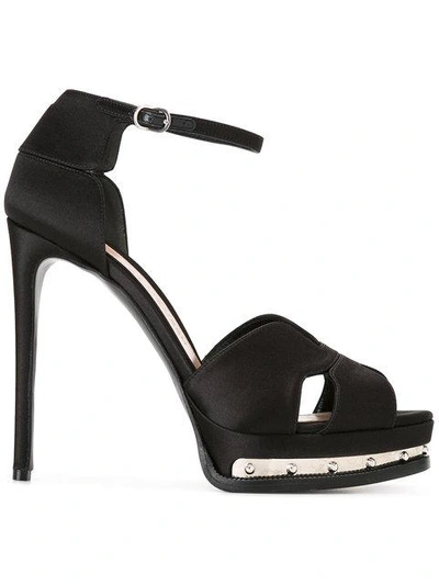 Alexander Mcqueen Embellished Leather Platform Sandals In Black