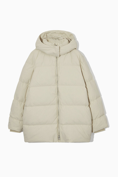 Cos Short Hooded Puffer Coat In Beige | ModeSens