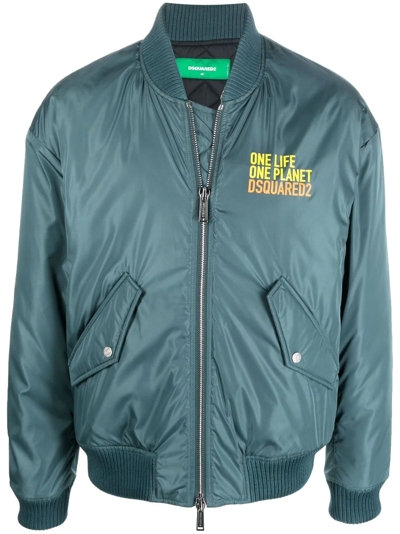 Dsquared2 Blue Recycled Nylon Bomber Jacket In Green