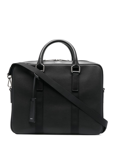 Sandro Calf Leather Briefcase In Schwarz