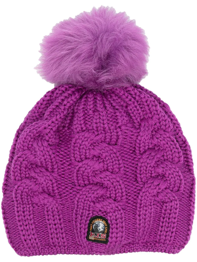 Parajumpers Cable Logo-patch Bobble Beanie In Violett