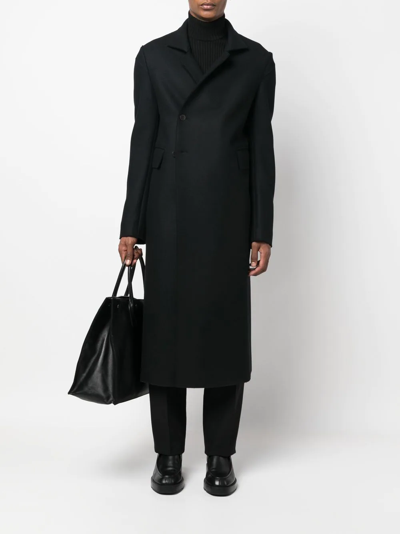 Sapio Button-fastening Wool Coat In Black