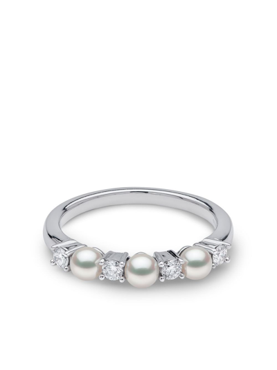 Yoko London 18kt White Gold Eclipse Akoya Pearl And Diamond Ring In Silver