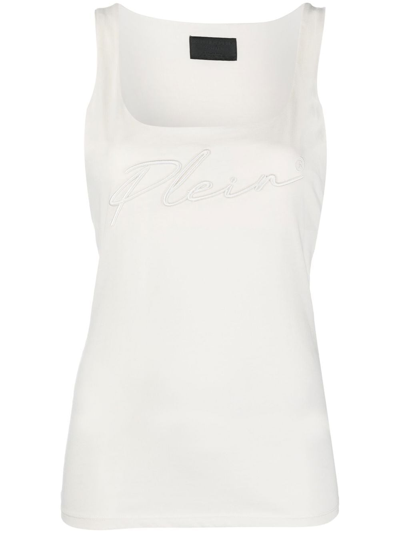 Philipp Plein Logo-embroidered Tank Top In Weiss