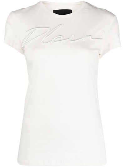 Philipp Plein Embroidered-logo Cotton T-shirt In Nude