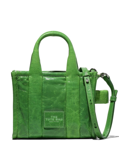 Marc Jacobs Micro The Tote Crinkled Leather Bag In Green