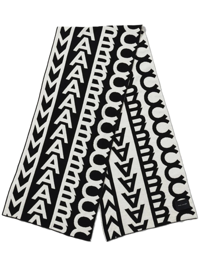 Marc Jacobs Monogram-jacquard Wool Scarf In Black