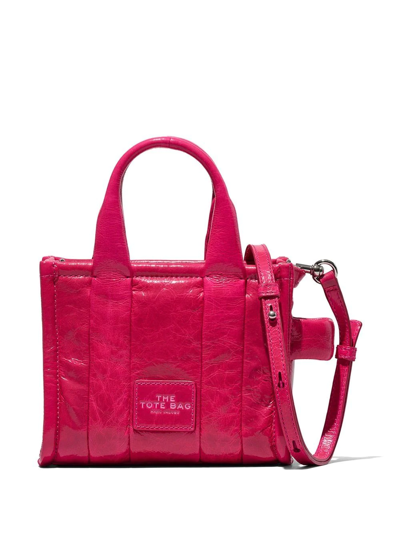 Marc Jacobs The Crinkle Leather Micro Tote In Pink & Purple