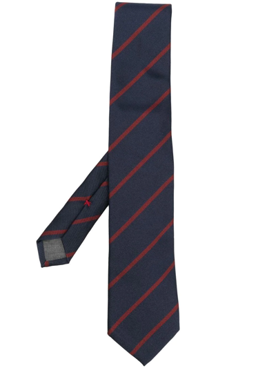 Brunello Cucinelli Satin Stripe-print Tie In Blau
