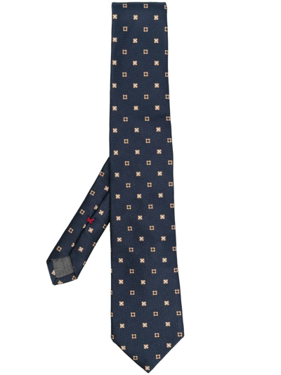 Brunello Cucinelli Embroidered-pattern Detail Tie In Blau