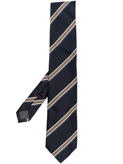 Brunello Cucinelli Navy Striped Tie In Blau