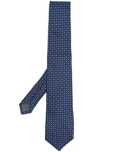 Brunello Cucinelli Embroidered-pattern Detail Tie In Denim