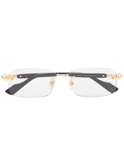 Gucci Logo-plaque Rectangle-frame Glasses In Gold