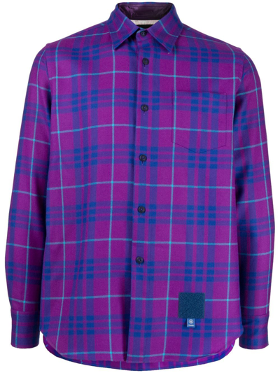 Fumito Ganryu Button-down Check Shirt In Purple