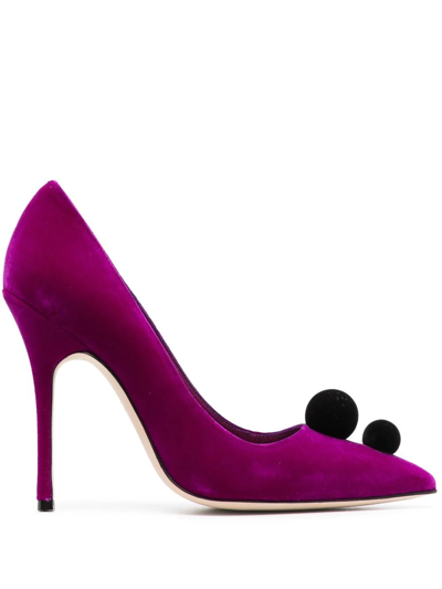 Manolo Blahnik Pompom-detail 120mm Pumps In Purple