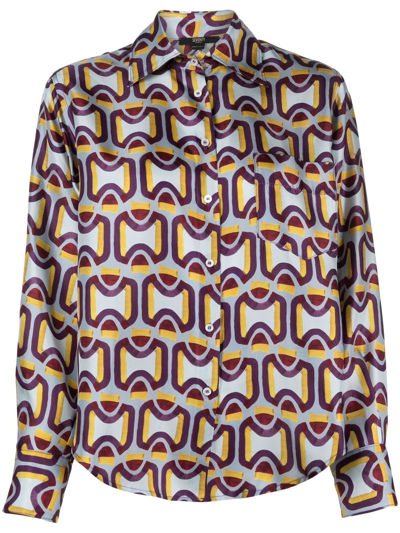 Seventy Geometric-print Silk Shirt In Blue