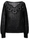 Alberta Ferretti Knitted Top Boat Neck Detail In Schwarz