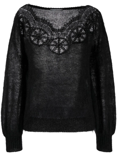 Alberta Ferretti Knitted Top Boat Neck Detail In Schwarz