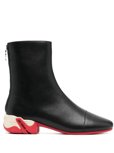 Raf Simons Black Solaris 45 Leather Ankle Boots In Black Cream And Red