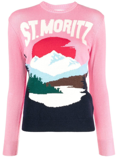Mc2 Saint Barth New Queen Alps Postcard Intarsia-knit Jumper In Pink