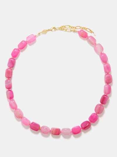 Anni Lu Gold-plated Pink Lake Agate Beaded Necklace