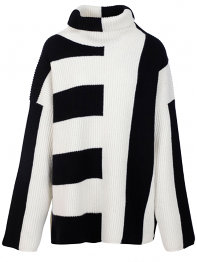 Joseph Striped Ribbed Merino Wool Turtleneck Sweater In Black Combo