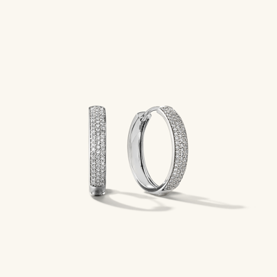 Mejuri Pave Diamond Bold Medium Hoops White Gold In Silver