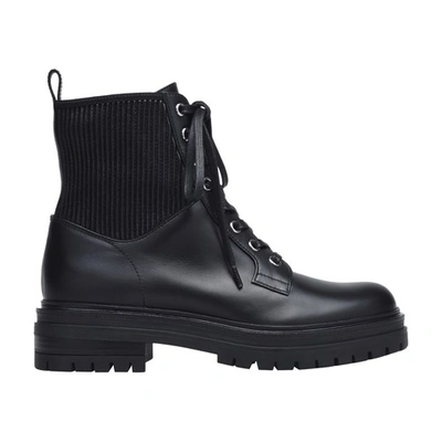 Gianvito Rossi Martis Rib-knit Leather Combat Boots In Black