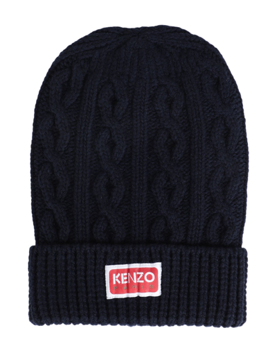 Kenzo Beanie Cap With Logo In Blue