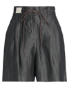 ALYSI ALYSI WOMAN SHORTS & BERMUDA SHORTS LEAD SIZE 4 LINEN, POLYAMIDE
