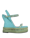 Philipp Plein Studded Wedge Sandals In Turquoise