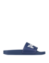 Palm Angels Pool Logo Rubber Slide Sandals In Blue