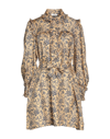 Sandro Harmonie Printed Silk Ruffle Dress In Beige