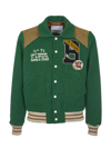 Blast-off Wool Blend Varsity Jacket W/logo In Green