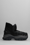 MOU CHUNKY ESKIMO SNEAKE LOW HEELS ANKLE BOOTS IN BLACK LEATHER