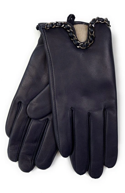 Bruno Magli Chain Link Leather Gloves In Navy